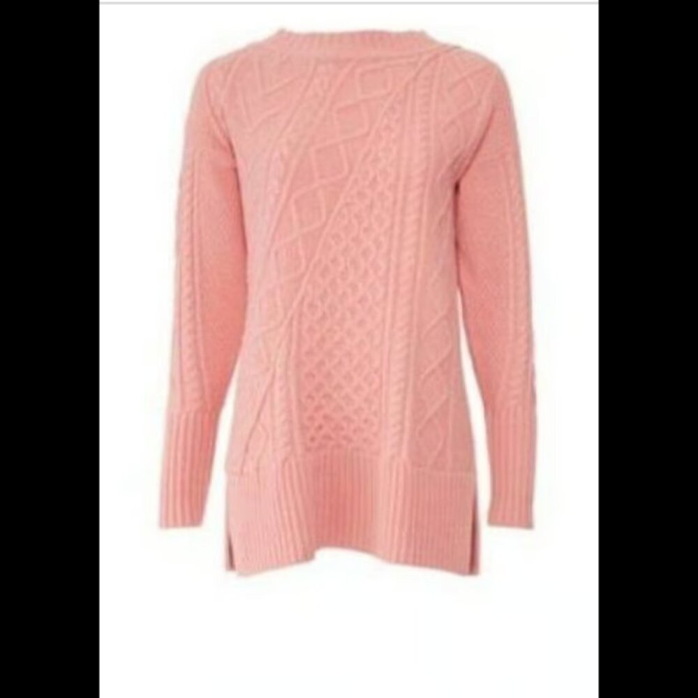 J crew Oversized patchwork cable-knit tunic wool sweater size xxs (fits XS)